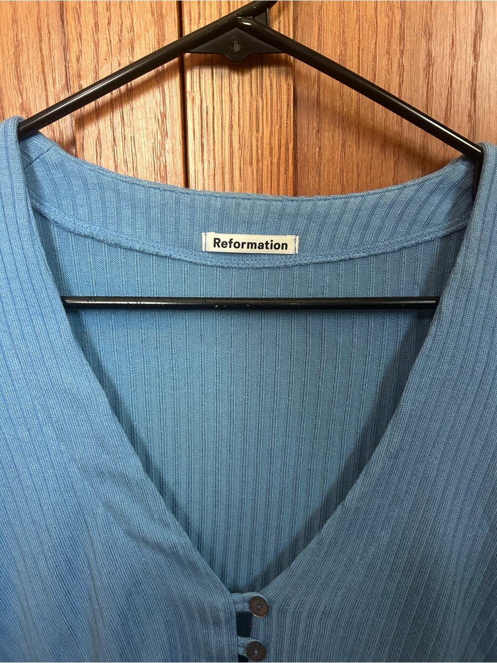 Reformation Powder Blue Ribbed Button-Front Long Sleeve Top - Picture 2 of 3